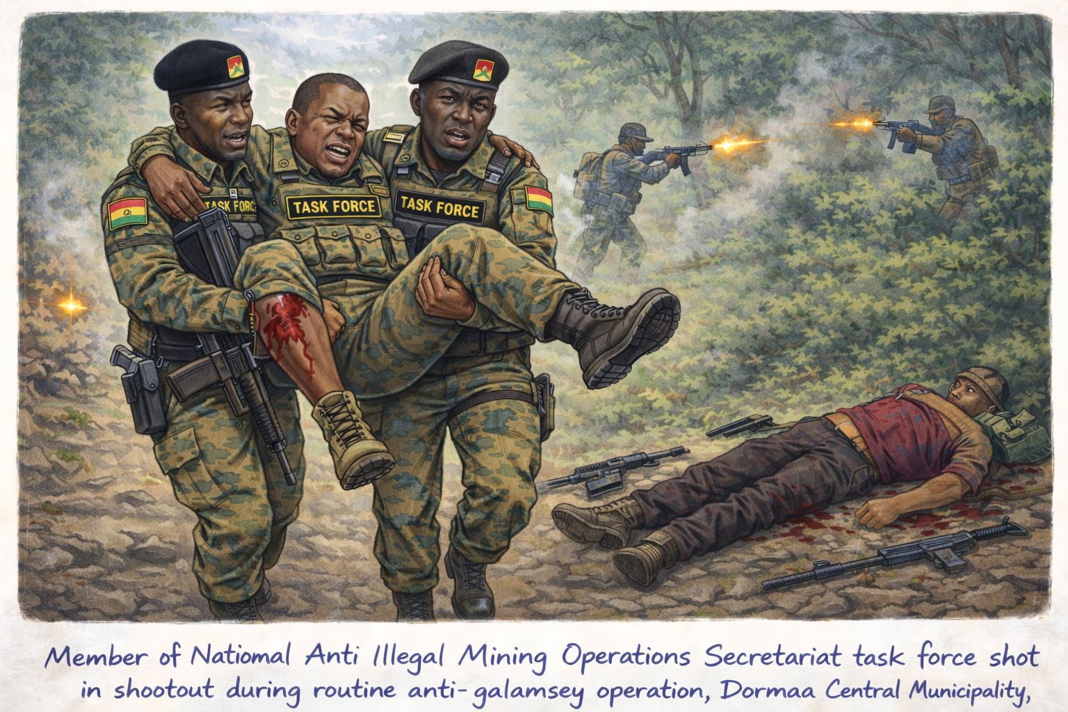 NAIMOS Officer Shot, Assailant Killed in Anti-Galamsey Operation in Bono Region