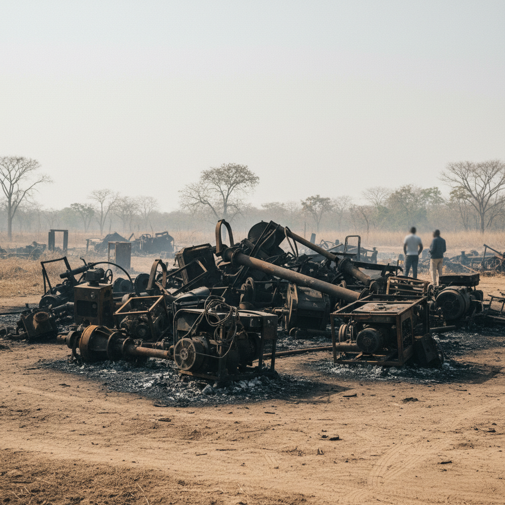 Anti-galamsey taskforce burns mining equipment in Jomoro