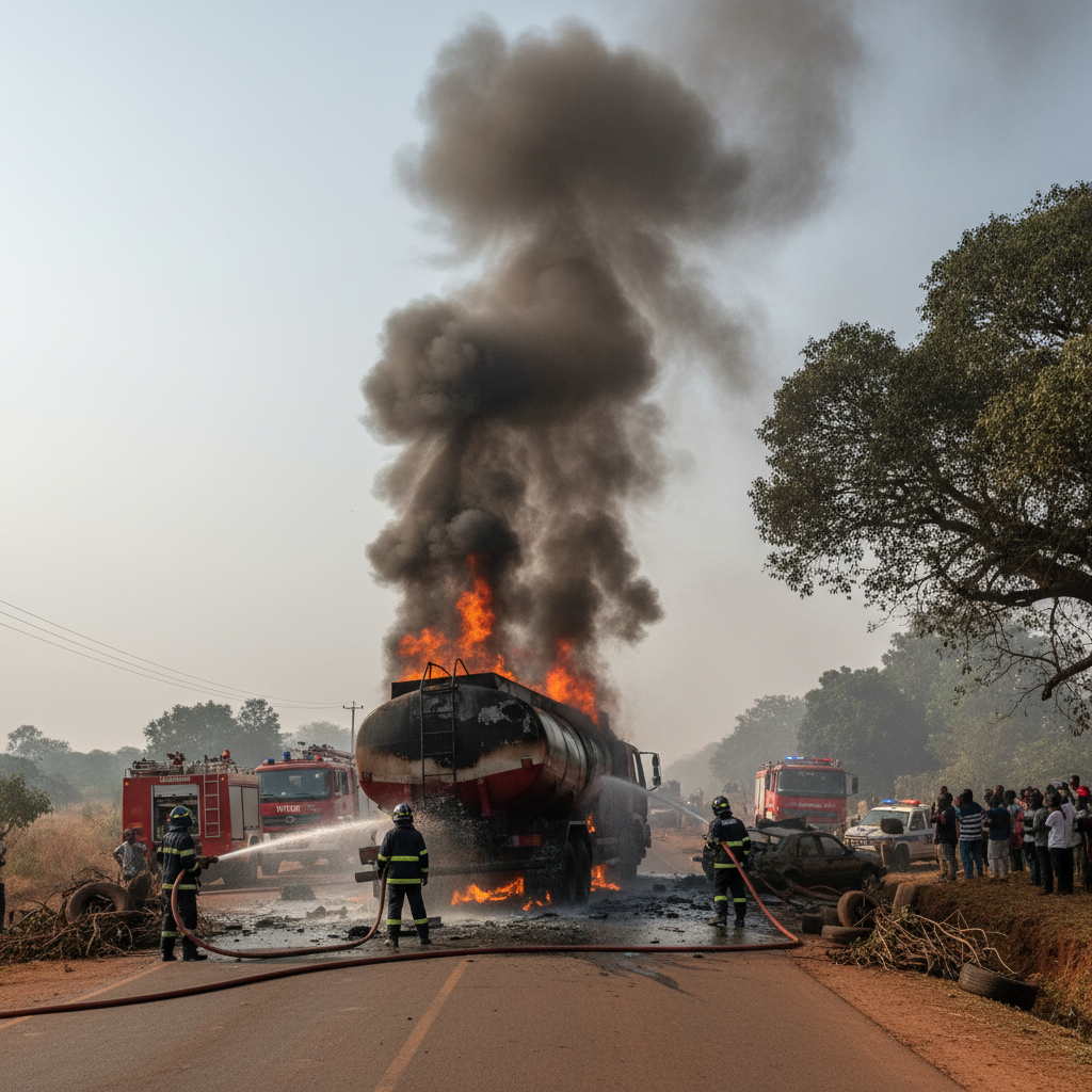 Fuel tanker fire injures two on Koforidua-Mamfe road