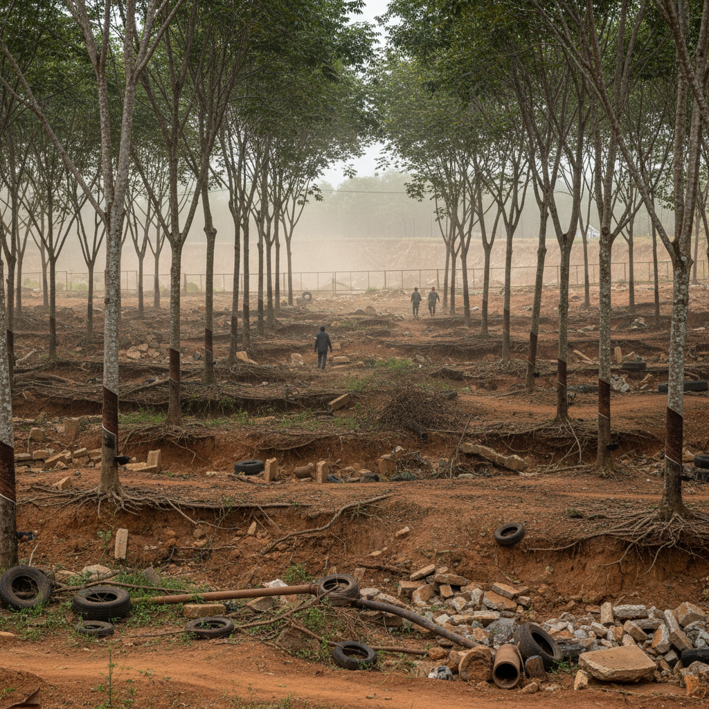 Illegal mining harms rubber farms