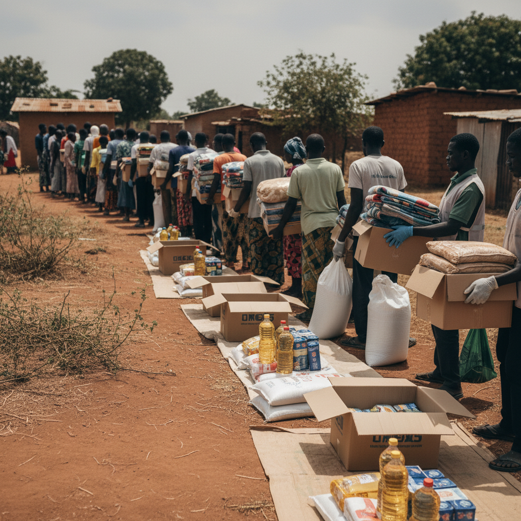 Refugees in Fufulso receive aid from Fulbes