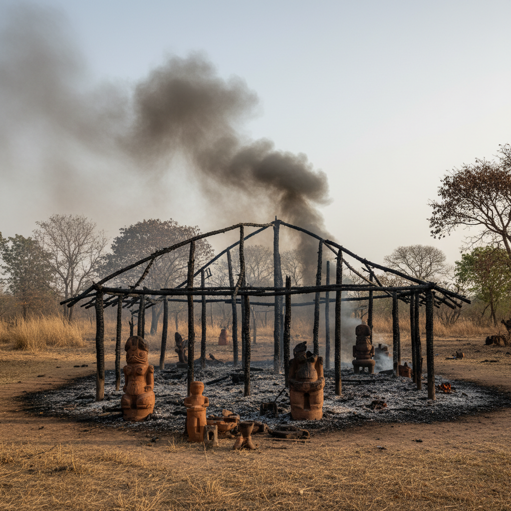 Residents burn fetish priest shrine over alleged girlfriend killing