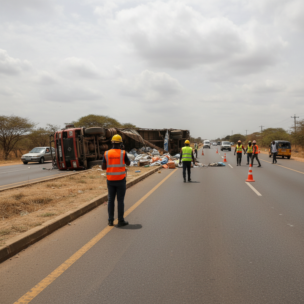 Truck overturns killing three on highway