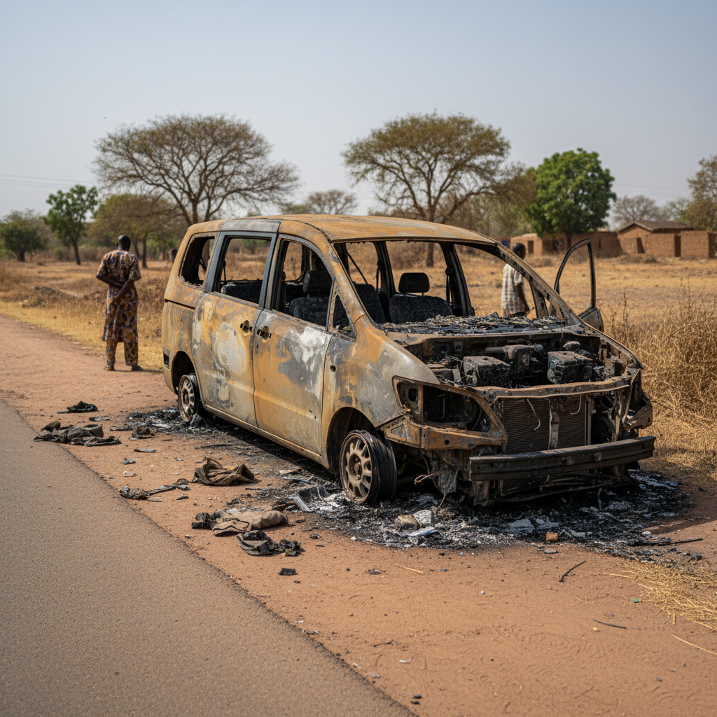 Toyota Voxy burns after crash at Asikyire Nkwanta
