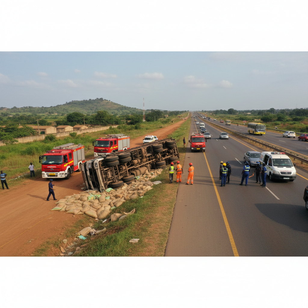 Truck overturns killing three on Adukrom-Koforidua Highway