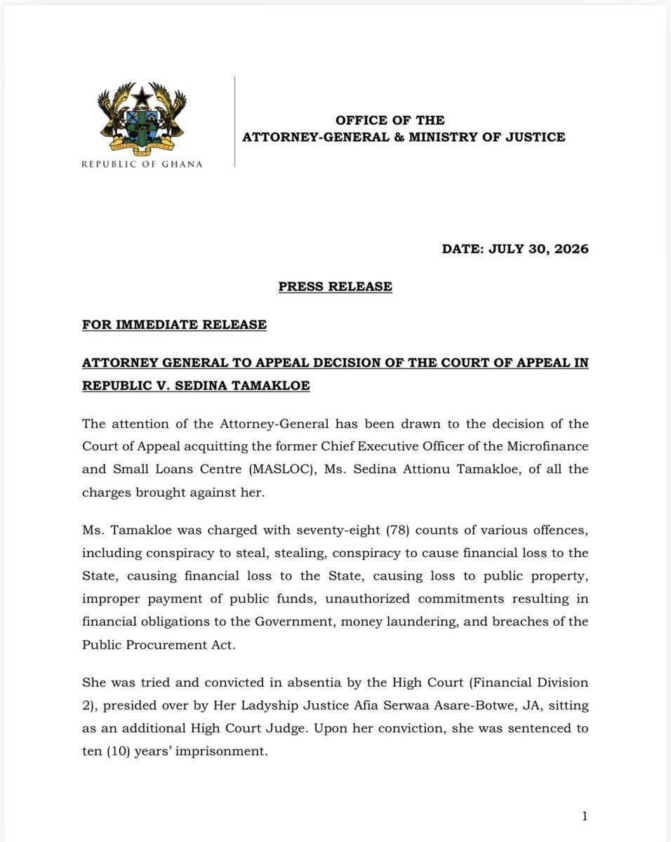 AG Appeals MASLOC CEO Acquittal Decision