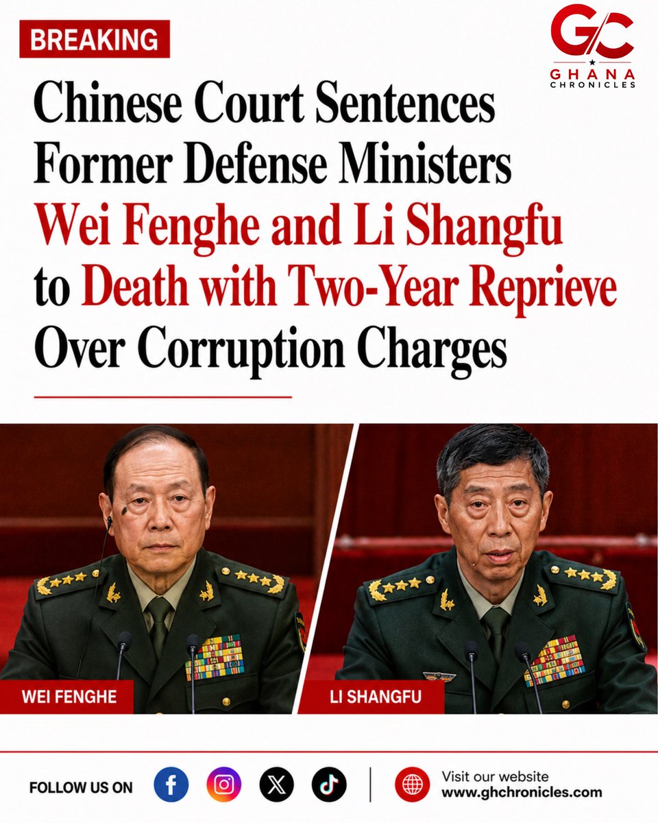 Chinese Court Sentences Ex-Defense Ministers to Death Over Corruption