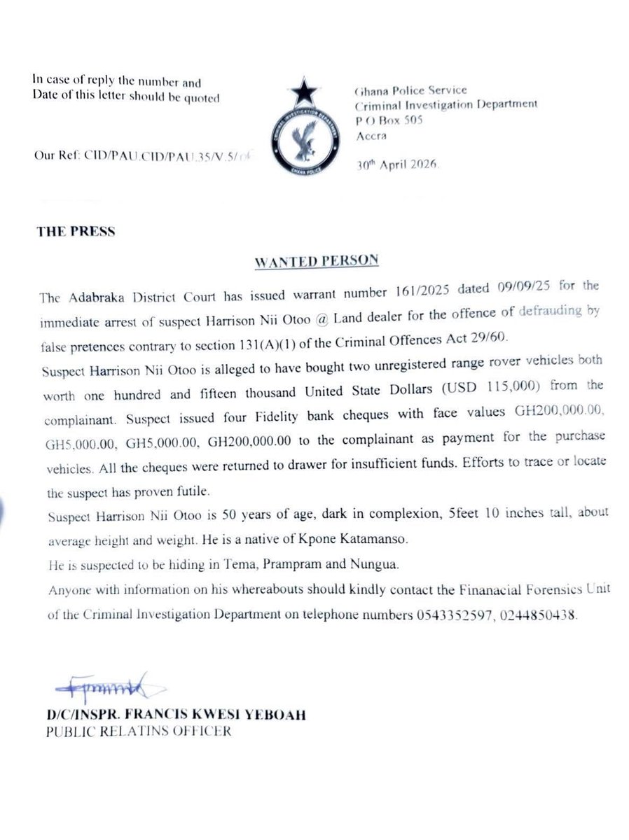 CID Seeks Land Dealer Over $115,000 Fraud in Accra