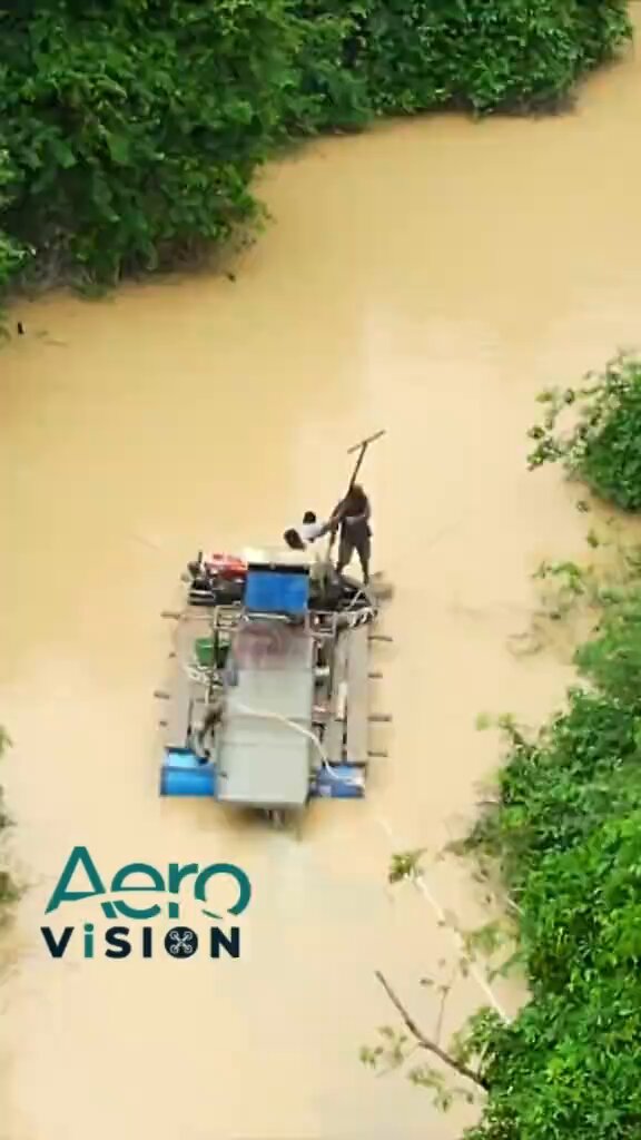 Drone Spots Galamseyers Fleeing Riverbed Digging