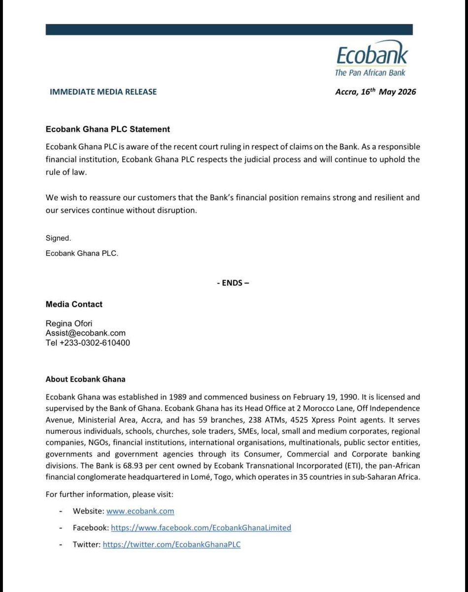 Ecobank Addresses Court Rulings Amidst Legal Scrutiny