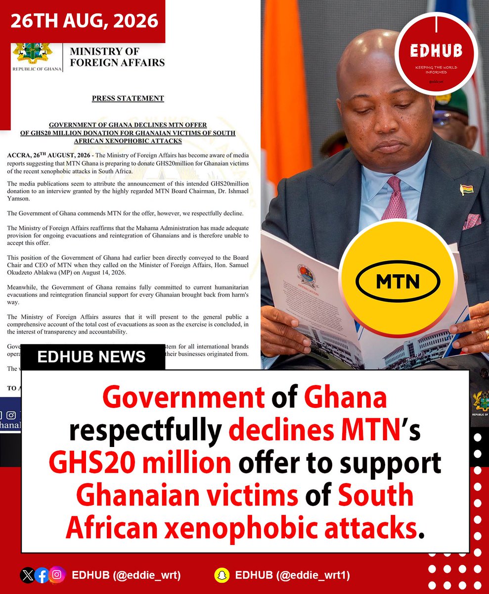 Govt Declines GH¢20M MTN Donation for SA Attack Victims