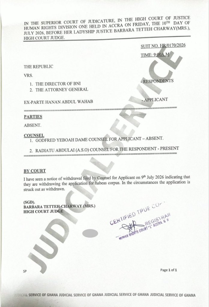 Hanan Aludiba Lawyers Withdraw Habeas Corpus Application at High Court