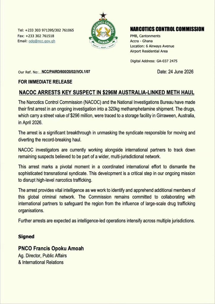 NCC Makes First Arrest in Australia Drug Bust