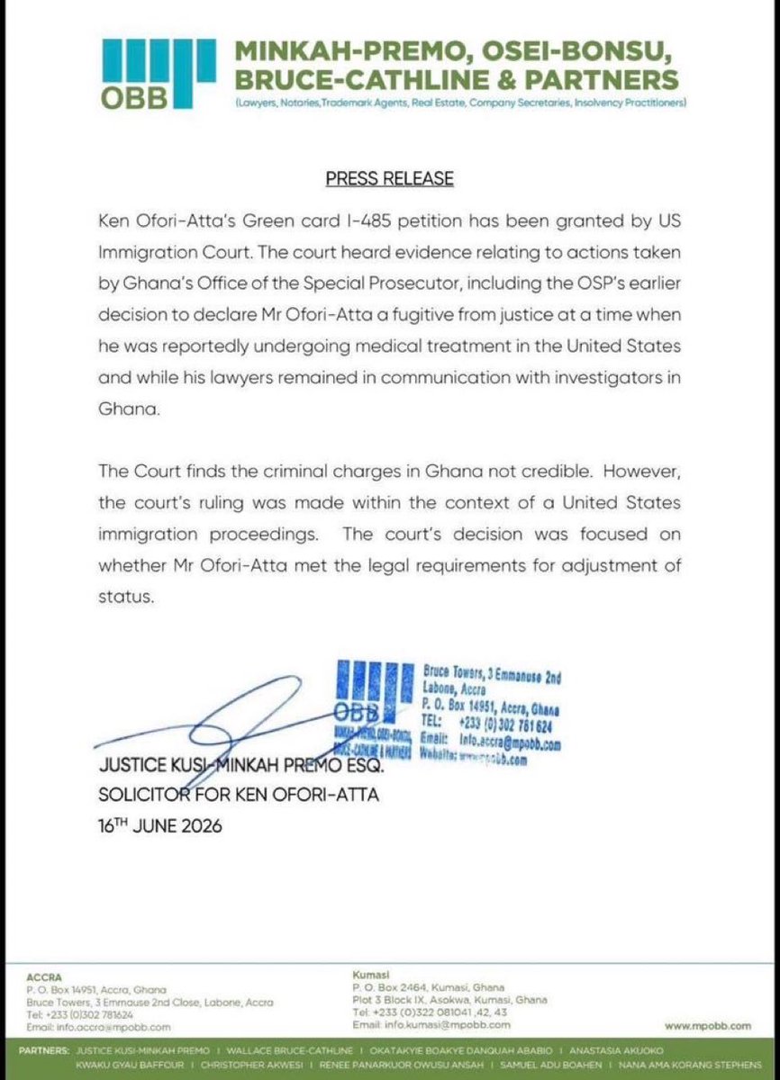Ofori Atta Granted US Green Card Amidst Court Protection Plea for Abu Trika