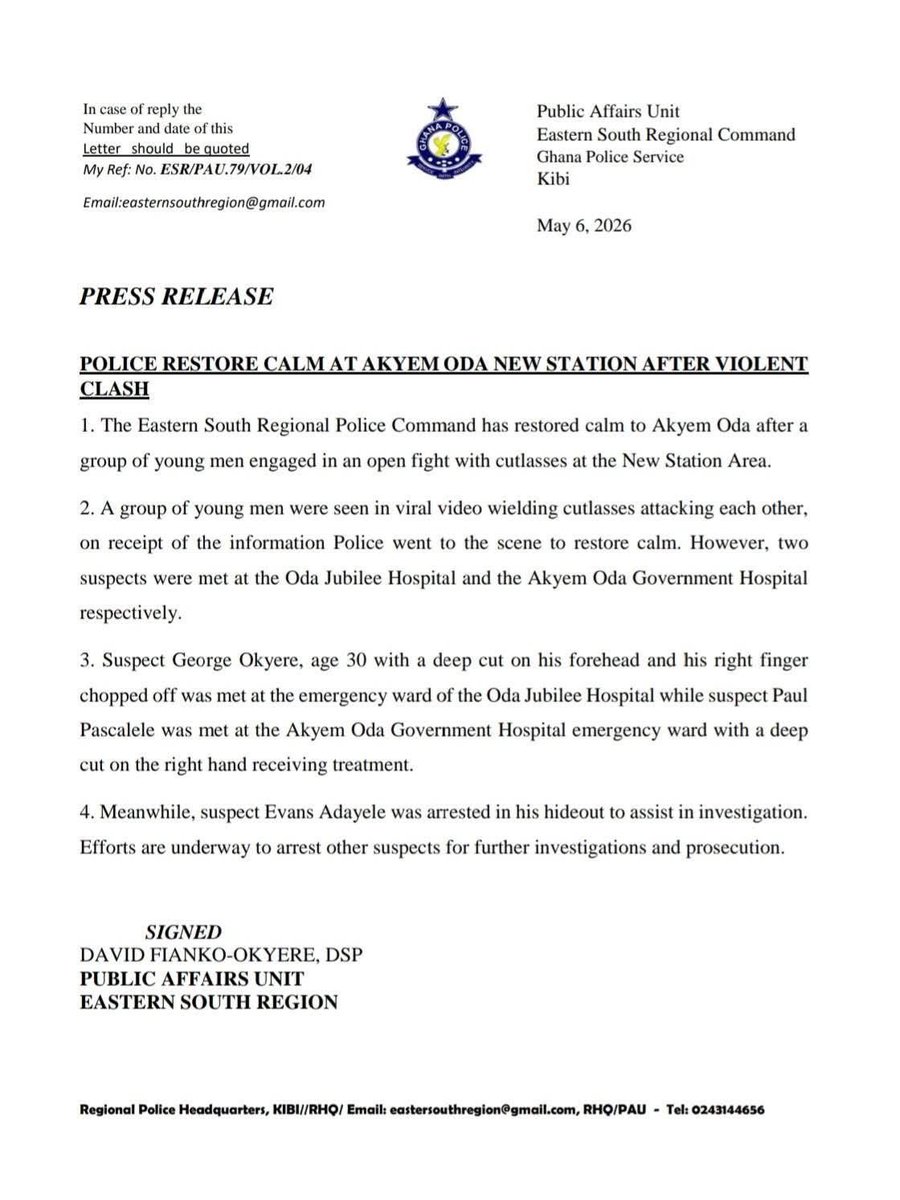 Police Quell Violent Clash at Akyem Oda New Station