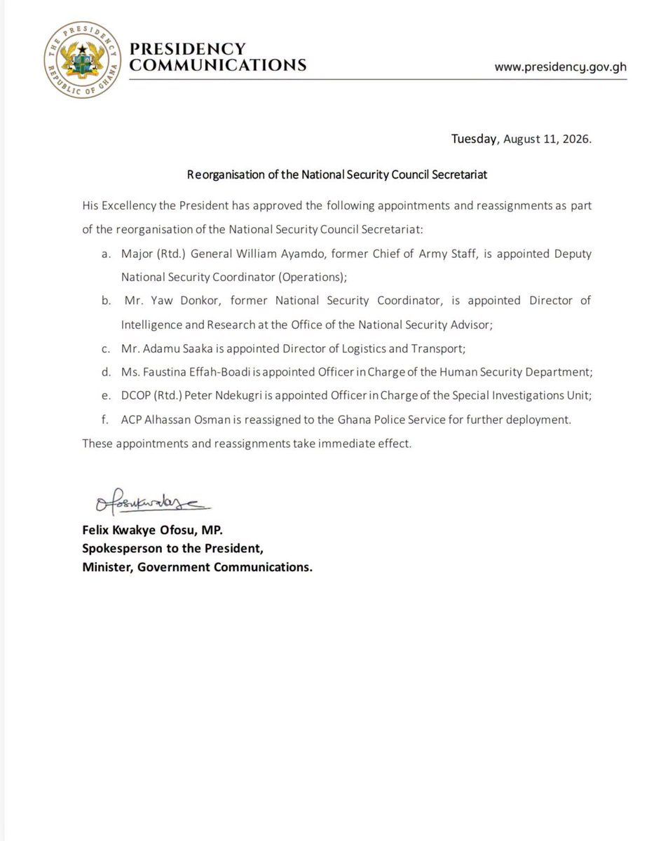 Presidential Reorganisation: National Security Council Secretariat Undergoes Major Shake-up