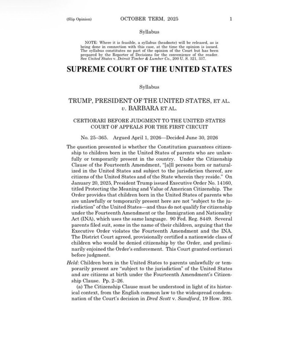 US Supreme Court Upholds Birthright Citizenship in 5-4 Ruling
