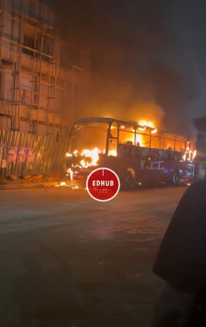 VIP Bus Engulfed in Flames on Abuakwa Road